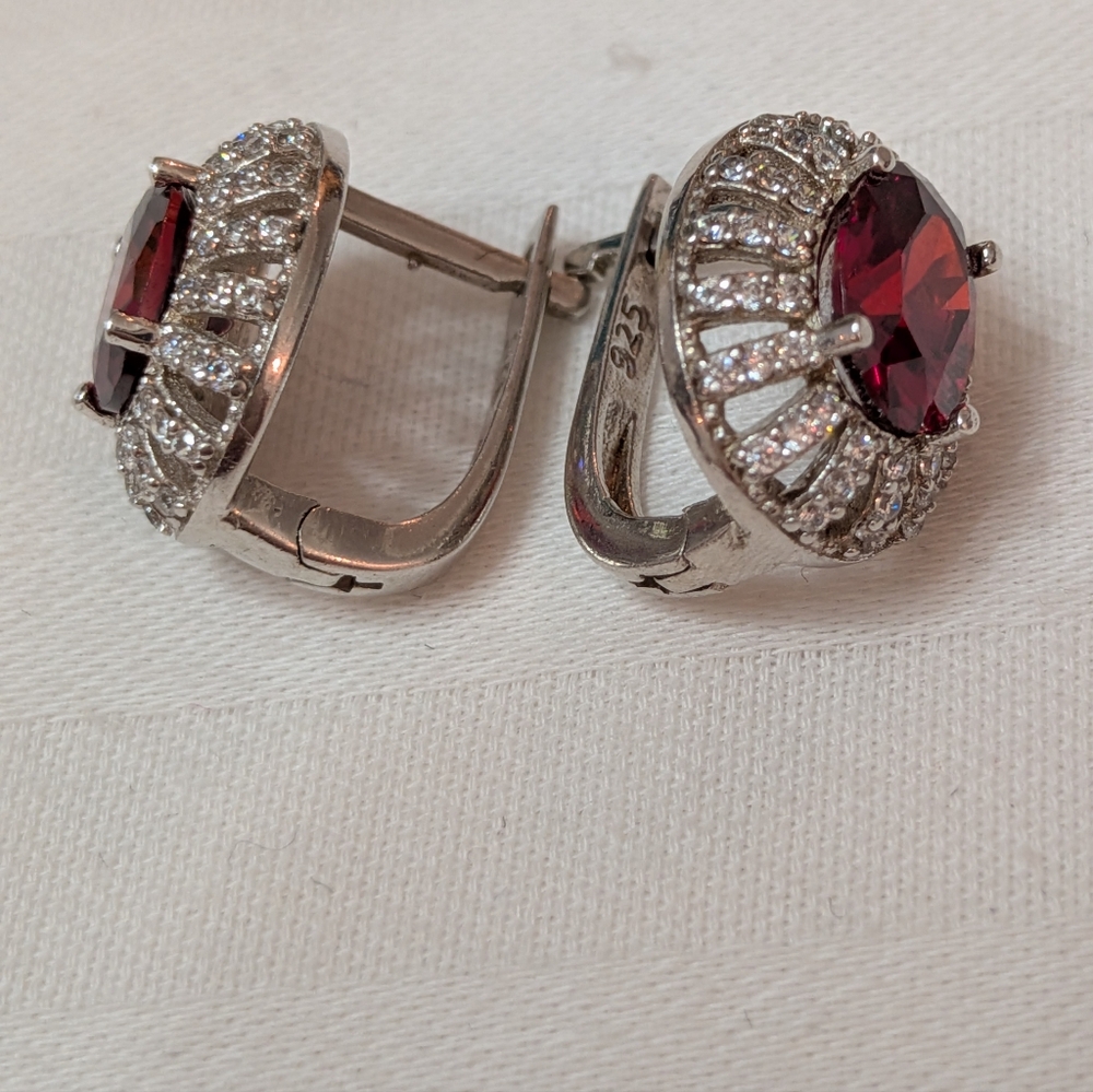 Silver and Ruby Red Rhinestone Jewelry Set - Picture 2 of 7